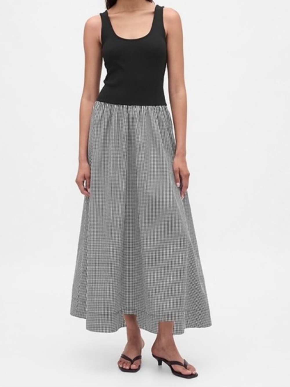 Mixed Media Drop Waist Maxi Dress
